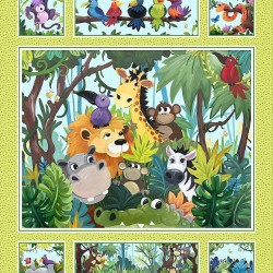 Jungle Friends Quilt Panel 90cm (Digital)  - LIME