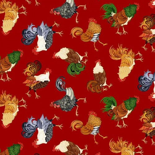 Tossed Chickens & Roosters - RED