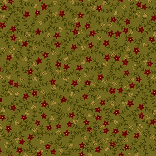 Vines and Rd Flowers - GREEN