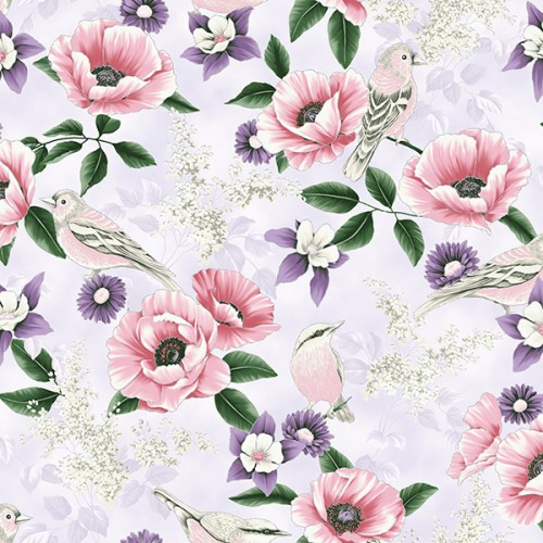 Feature Floral and Birds - LILAC SILVER