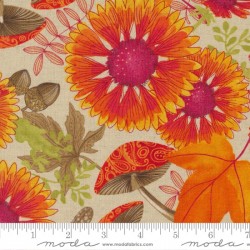 Large Flowers Linen-NATURAL/ORANGE
