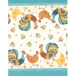 16" Toweling - Chickens - CREAM