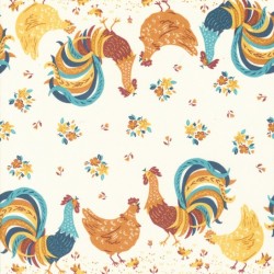 16" Toweling - Chickens - CREAM