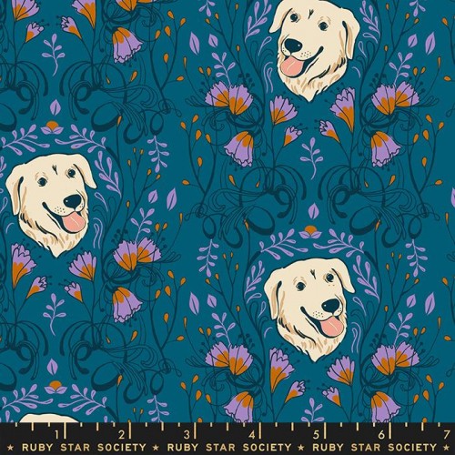 Labrador & Flowers - TEAL