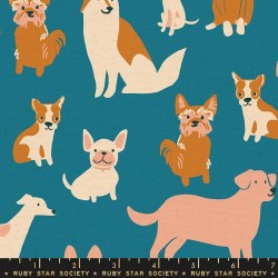 Packed Dogs - TURQUOISE LINEN CANVAS