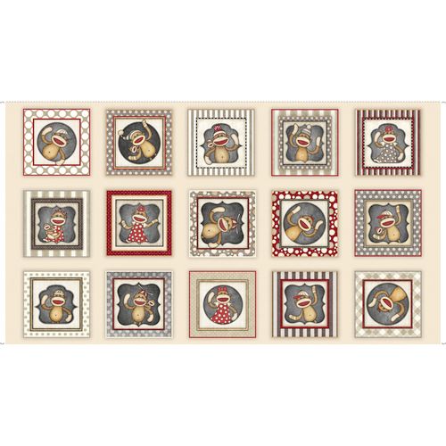 Panel - Sock Monkey Picture Patches 60cm - RED