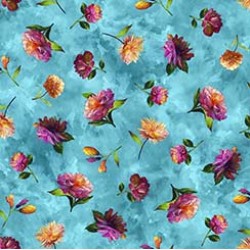 Tossed Floral  - TURQUOISE