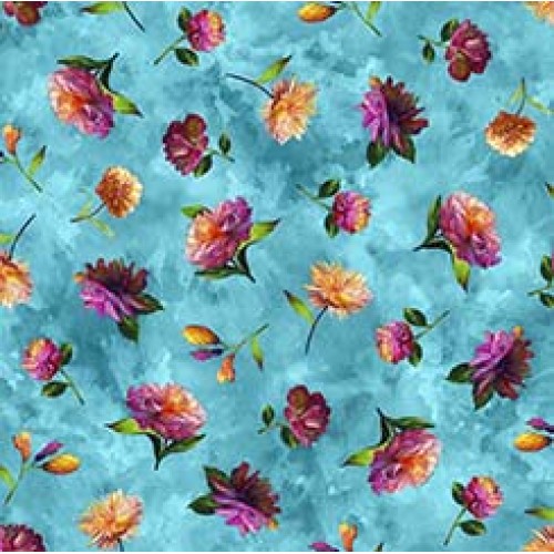 Tossed Floral  - TURQUOISE