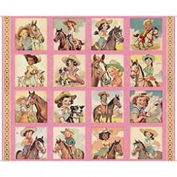 Cowgirl Picture Patches Panel 90cm - PINK