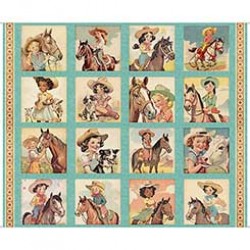 Cowgirl Picture Patches Panel 90cm - GREEN