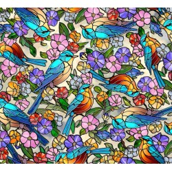 Stained Glass Birds & Floral - CRÈME