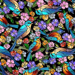 Stained Glass Birds & Floral - BLACK