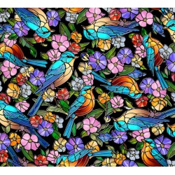 Stained Glass Birds & Floral - BLACK