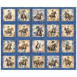 Cowboy On Horse Panel 90cm -Blue