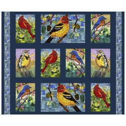 Mosaic Birds Panel (90cm) - NAVY