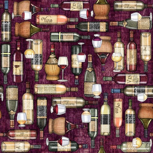 Wine Bottle And Glasses - BURGUNDY
