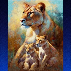 Lioness & Cubs Panel 90cm - ROYAL