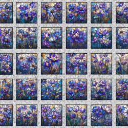 Stained Glass Floral Block Panel 90cm - GRAY