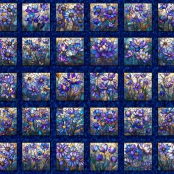 Stained Glass Floral Block Panel 90cm - NAVY