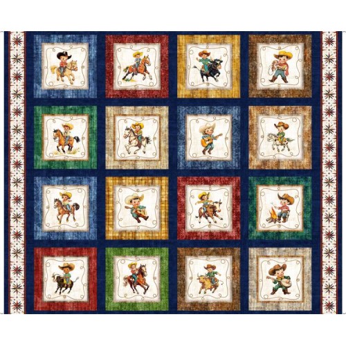 Cowboy And Cowgirl Block Panel 90cm - MULTI