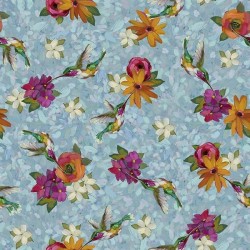 Hummingbirds & Floral - FRENCH BLUE