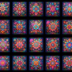 Floral Geo Picture Block Panel 90cm - BLACK