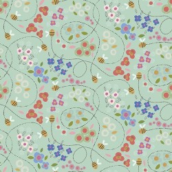 Bees & Floral - DUSTY AQUA