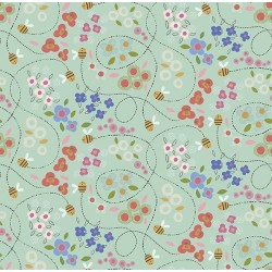 Bees & Floral - DUSTY AQUA