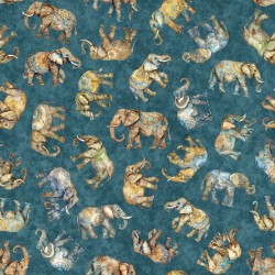 Tossed Elephants - TURQUOISE