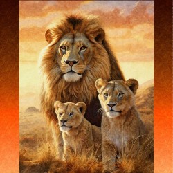 Lion & Cubs Panel 90cm - BURNT ORANGE