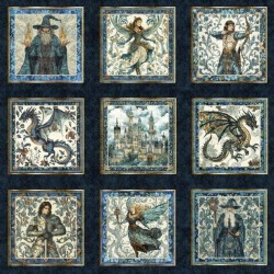 Large Medieval Picture Block Panel 90cm - DK NAVY