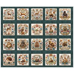 Embroidered woodland Animal Block panel 90cm - TEAL