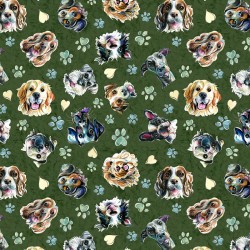Dog Heads & Paws - DK GREEN