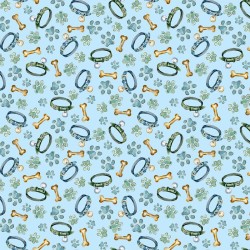 Dog Collars, Bones & Paws - LT BLUE