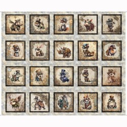 Clockwork Critters Blocks Panel 90cm - GRAY