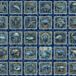 Small Sea Creature 6" Blocks Panel 90cm - DK NAVY