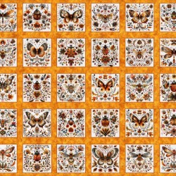 Insect & Floral 6" Blocks Panel 90cm - ORANGE