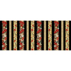Christmas Floral Border Stripe - BLACK