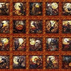 Halloween Character Stained Glass 7" Blocks Panel 90cm - BURNT ORANG