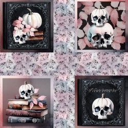SKULL & PUMPKIN PICTURE 5" PATCHES Panel 90cm - PINK