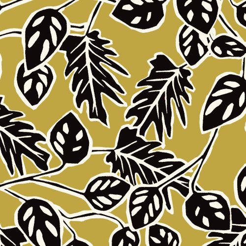 Avalana Sweat Brushed 160cm Wide Leaves - MUSTARD