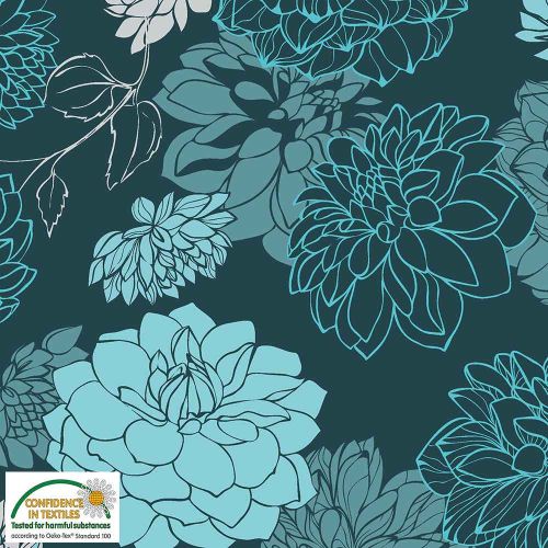 Avalana Jersey 160cm Wide Large Flowers - BLUE