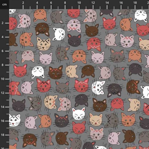 Tossed Cat Faces - DK GREY