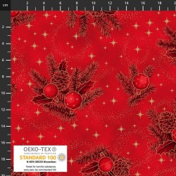 Stars, Ornaments & Pine Bronches (metallic) - RED/GOLD