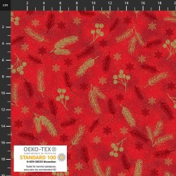 Berries, Snowflakes & Pine Bronches (metallic) - RED/GOLD