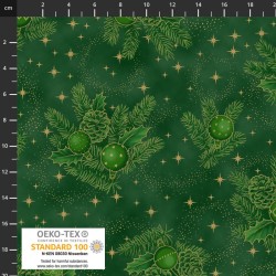 Stars, Ornaments & Pine Bronches (metallic) - GREEN/GOLD