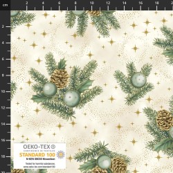 Stars, Ornaments & Pine Bronches (metallic) - CREAM/GOLD