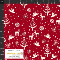 Xmas - Doves, Reindeers, Xmas Trees & Snowflakes - RED/WHITE