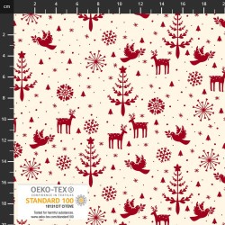 Xmas - Doves, Reindeers, Xmas Trees & Snowflakes - WHITE/RED