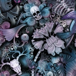 Skull Floral Butterfly Tattoo Print - MULTI